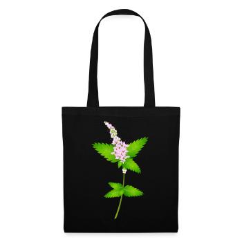 Menthe avec des fleurs – motif de la nature pour les amateurs d’herbes - Sac en tissu - noir - Devant