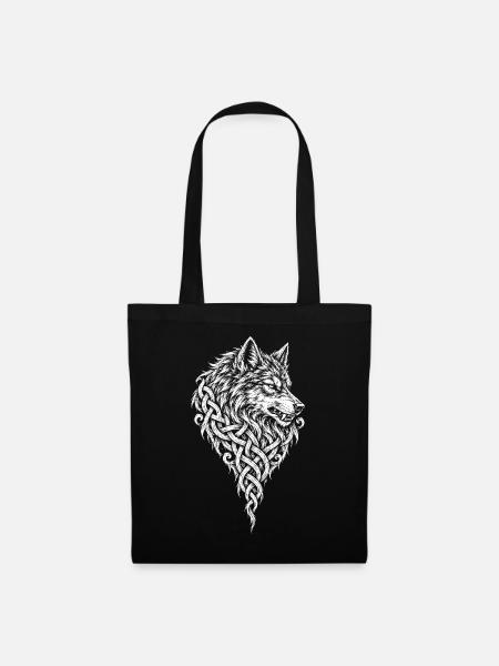 Wolfskopf im Flechtwerk – Nordischer Wolf - Stoffbeutel - Schwarz