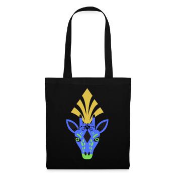 Blaue Giraffe mit Kopfschmuck - Stoffbeutel - Schwarz - Vorne