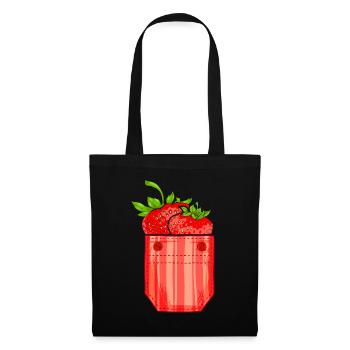 Beere Sommer Frucht Geschenk Brusttasche Erdbeere - Stoffbeutel - Schwarz - Vorne