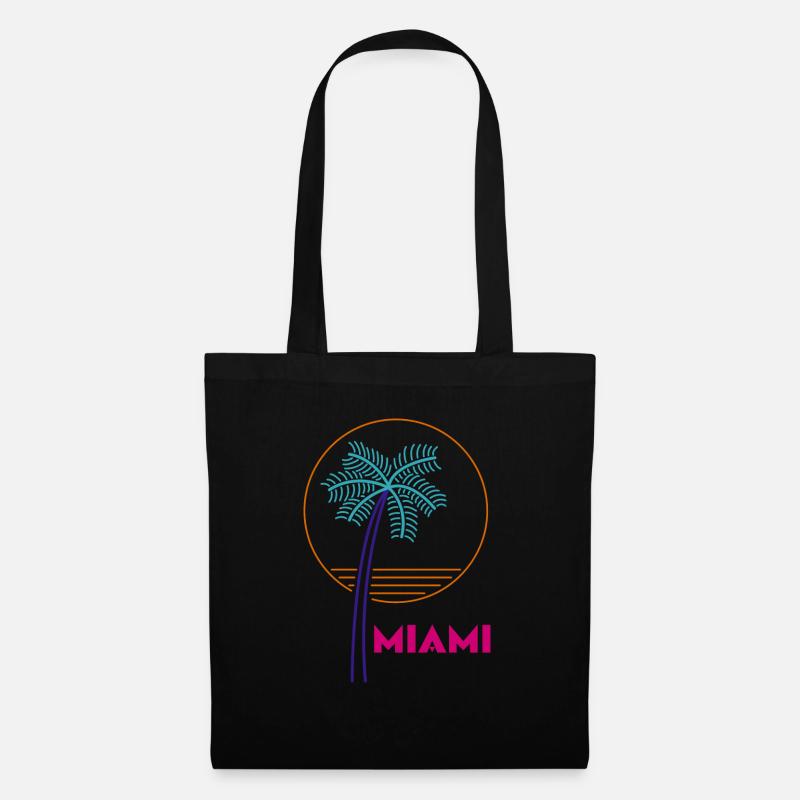 Palme Neon Miami Geschenkidee - Stoffbeutel - Schwarz
