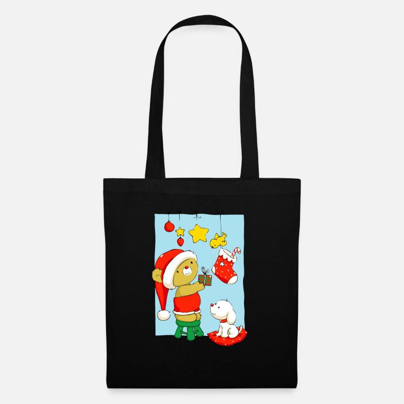 Christmas Bear doing Christmas decorations - Stoffbeutel - Schwarz