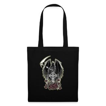 Grim Reaper,keltisches Kreuz und Rosen mit Schein - Stoffbeutel - Schwarz - Vorne