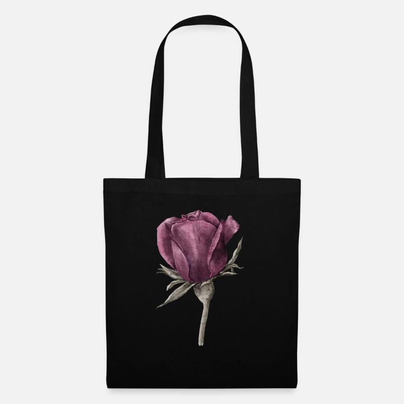 Rose Blume - Stoffbeutel - Schwarz