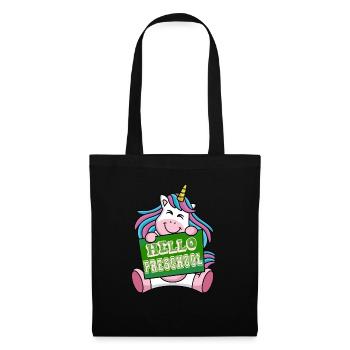Schulkind Geschenk Einhorn Hello Preschool T-shirt - Stoffbeutel - Schwarz - Vorne