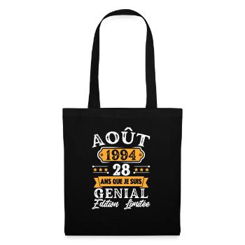 Cadeau D'anniversaire 28 Ans Août 1994 Rétro - Sac en tissu - noir - Devant