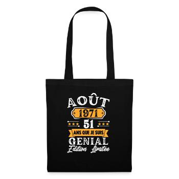 Cadeau D'anniversaire 51 Ans Août 1971 Rétro - Sac en tissu - noir - Devant