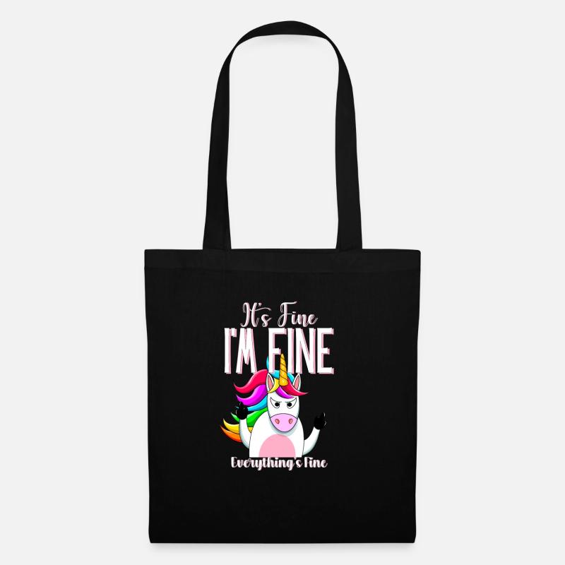 It´s fine, im fine, everything is fine! Unicorn - Stoffbeutel - Schwarz