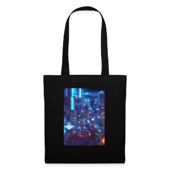 Cool Japanese Techno Cat In Japan Neon City - Stoffbeutel - Schwarz - Vorne