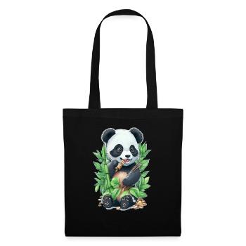 Panda Bär ißt Bambus - Stoffbeutel - Schwarz - Vorne