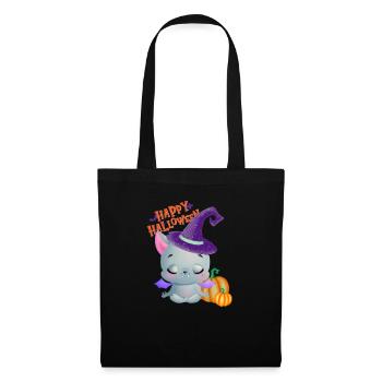 Joyeux Halloween chauve-souris avec chapeau - Sac en tissu - noir - Devant