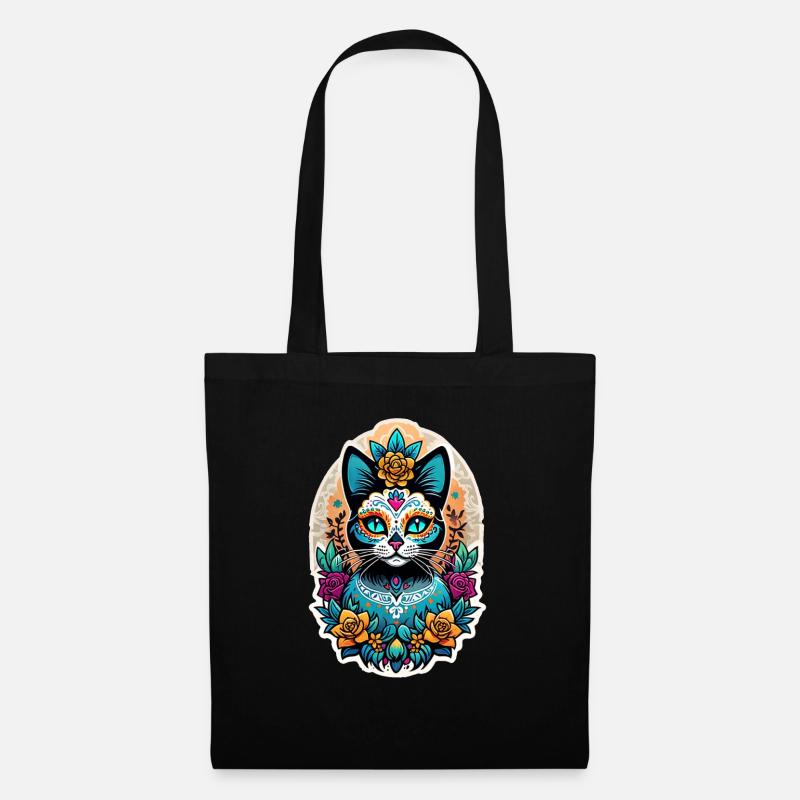 Katze Mexiko - Dia de los Muertos - Stoffbeutel - Schwarz