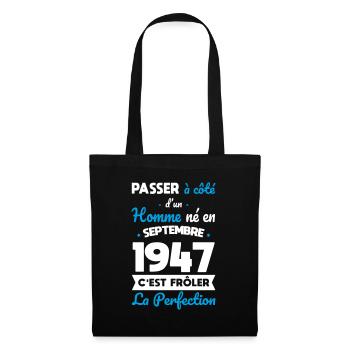 Anniversaire 75 ans - Né en Septembre 1947 - Sac en tissu - noir - Devant