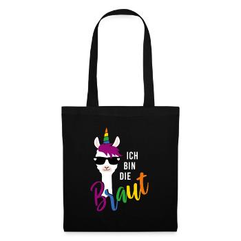 LGBTQ Braut Lama Einhorn Regenbogen JGA - Stoffbeutel - Schwarz - Vorne