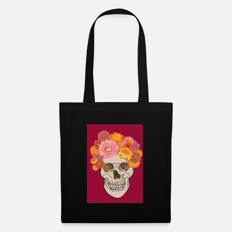 Totenkopf mit Blumen - Stoffbeutel - Schwarz