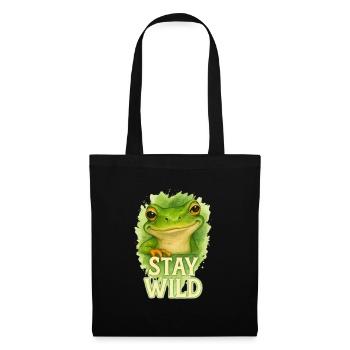 Stay Wild – Lustiges Aquarell-Frosch Motiv - Stoffbeutel - Schwarz - Vorne