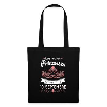 Anniversaire - Princesses naissent le 10 Septembre - Sac en tissu - noir - Devant