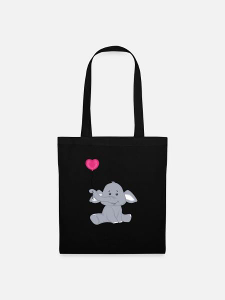 Baby Elephant with Heart Air Balloon - Tote Bag - black