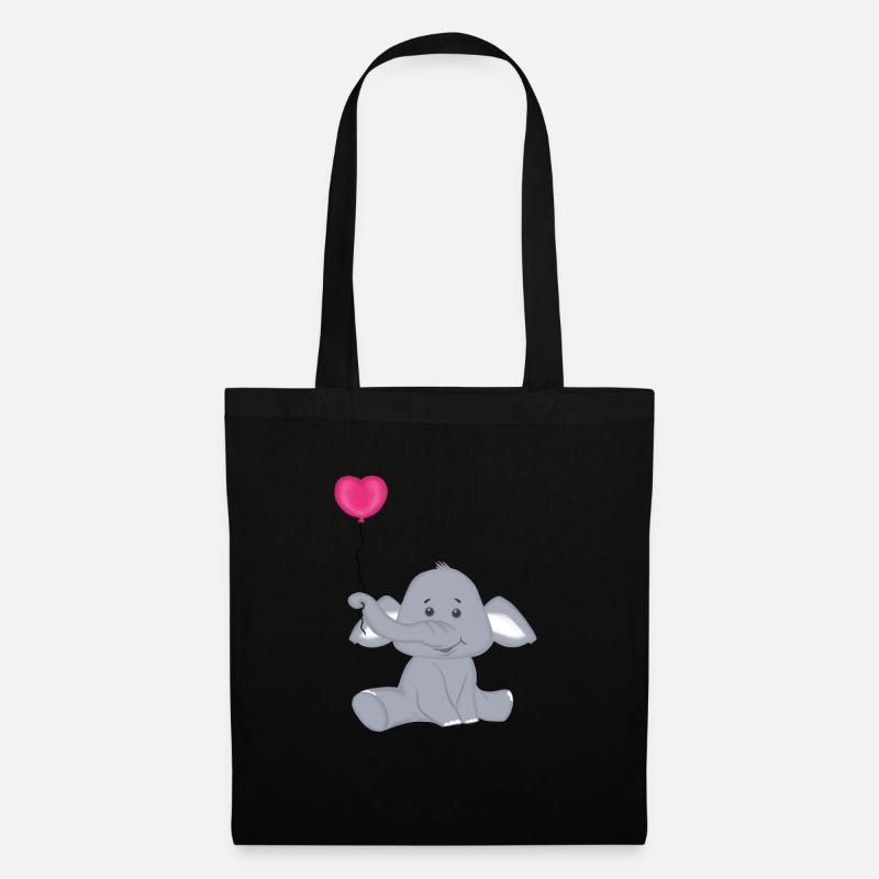 Bébé éléphant avec montgolfière coeur - Sac en tissu - noir