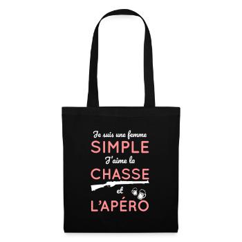 Je suis une femme simple j'aime la chasse et apéro - Sac en tissu - noir - Devant