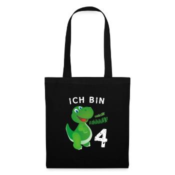 Ich bin 4 Jahre alt Dino Geburtstagsgeschenk - Stoffbeutel - Schwarz - Vorne