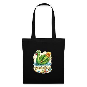 Schulanfang-Schwan mit Geschenk - Stoffbeutel - Schwarz - Vorne