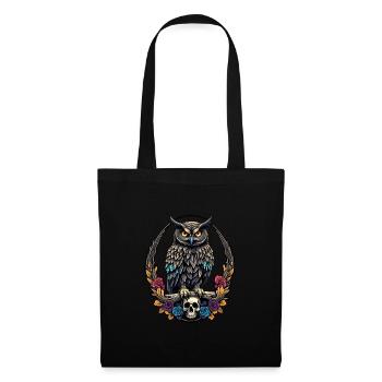 Decorative Owl with Skull and Rose Petals - Tote Bag - black - Front