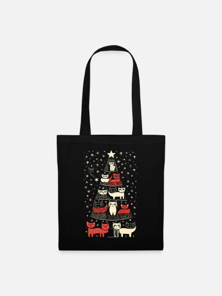 Katzen Tannenbaum Weihnachten Christbaum - Stoffbeutel - Schwarz