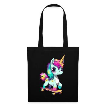 Licorne sur une planche à roulettes - Sac en tissu - noir - Devant