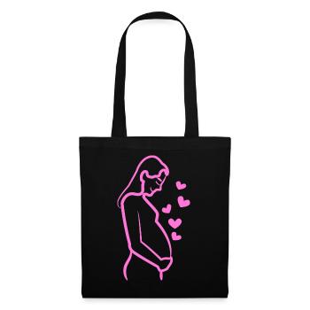 Mama Herz Babybauch Schwangerschaft Schwanger - Stoffbeutel - Schwarz - Vorne
