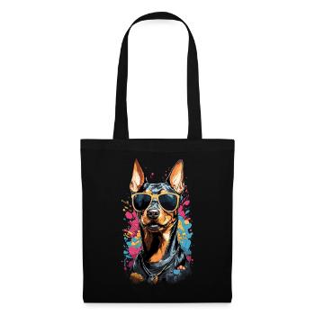 Cooler Dobermann Hund Design mit Stil - Stoffbeutel - Schwarz - Vorne