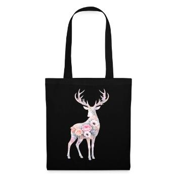 Deer Watercolor Silhouette Flowers - Tote Bag - black - Front