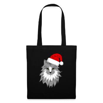 Graue Katze Weihnachten - Stoffbeutel - Schwarz - Vorne