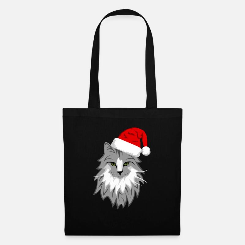 Graue Katze Weihnachten - Stoffbeutel - Schwarz
