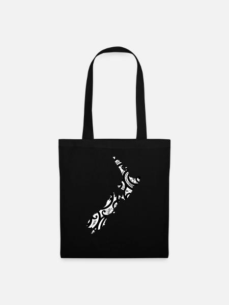 Neuseeland Karte Maori Design Muster Tattoo - Stoffbeutel - Schwarz