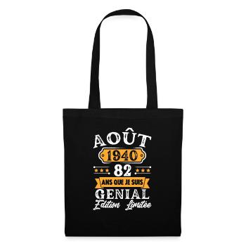 Cadeau D'anniversaire 82 Ans Août 1940 Rétro - Sac en tissu - noir - Devant