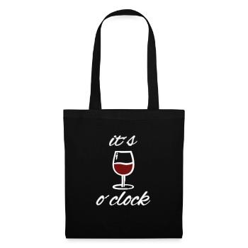 Wine o'clock Lustiges Motiv mit Spruch Wein - Stoffbeutel - Schwarz - Vorne