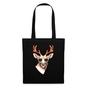 Rentier mit Sonnenbrille, Weihnachtsshirt, Winter - Stoffbeutel - Schwarz - Vorne