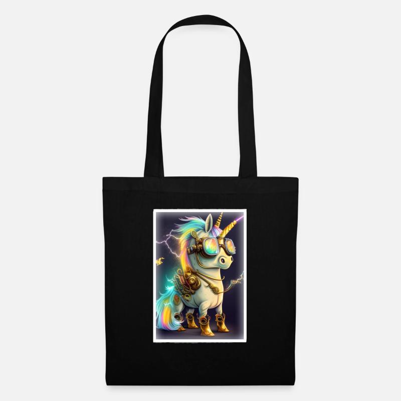 Einhorn im Steampunk Cyborg Style mit Neonlichtern - Stoffbeutel - Schwarz
