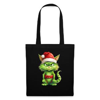 Katze Weihnachten Weihnachtselfe Geschenke Mütze - Stoffbeutel - Schwarz - Vorne