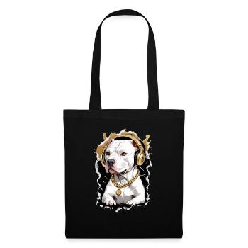 Chien bouledogue avec écouteurs - Sac en tissu - noir - Devant