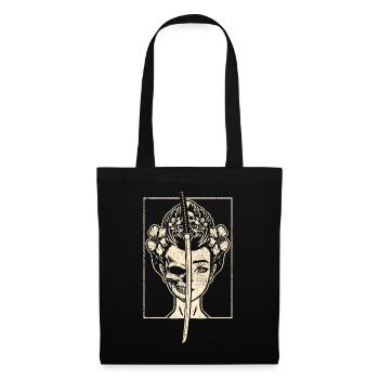 Japon Femme Geisha Mort Crâne Squelette Katana - Sac en tissu - noir - Devant