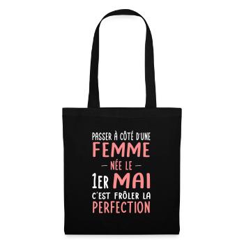 Anniversaire - Née le 1er Mai Frôler perfection - Sac en tissu - noir - Devant