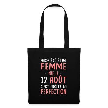 Anniversaire - Née le 12 Août Frôler perfection - Sac en tissu - noir - Devant