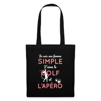 Golf - Femme simple j'aime le golf et l'apéro - Sac en tissu - noir - Devant