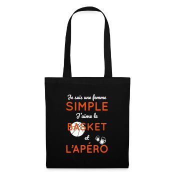 Femme simple aime le basket et l'apéro - Sac en tissu - noir - Devant