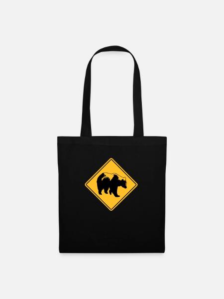 Grizzly Road Sign - Stoffbeutel - Schwarz