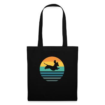 Dackel Dachshund Silhouette Retro Geschenk Hunde - Stoffbeutel - Schwarz - Vorne