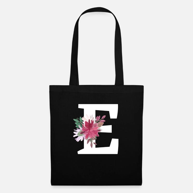 Lettre e floral - Sac en tissu - noir