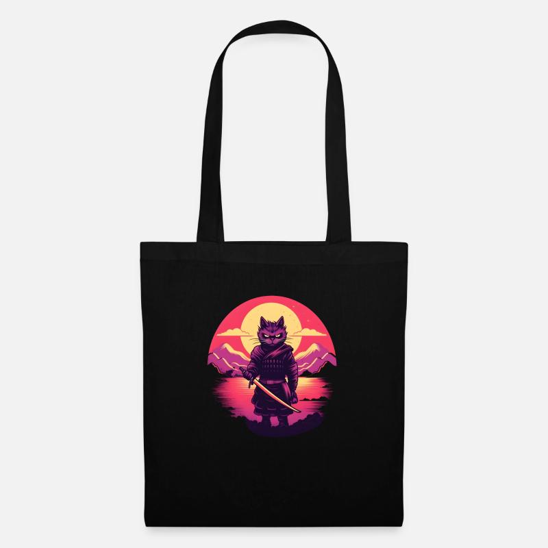 Synthwave samurai Cat - Stoffbeutel - Schwarz